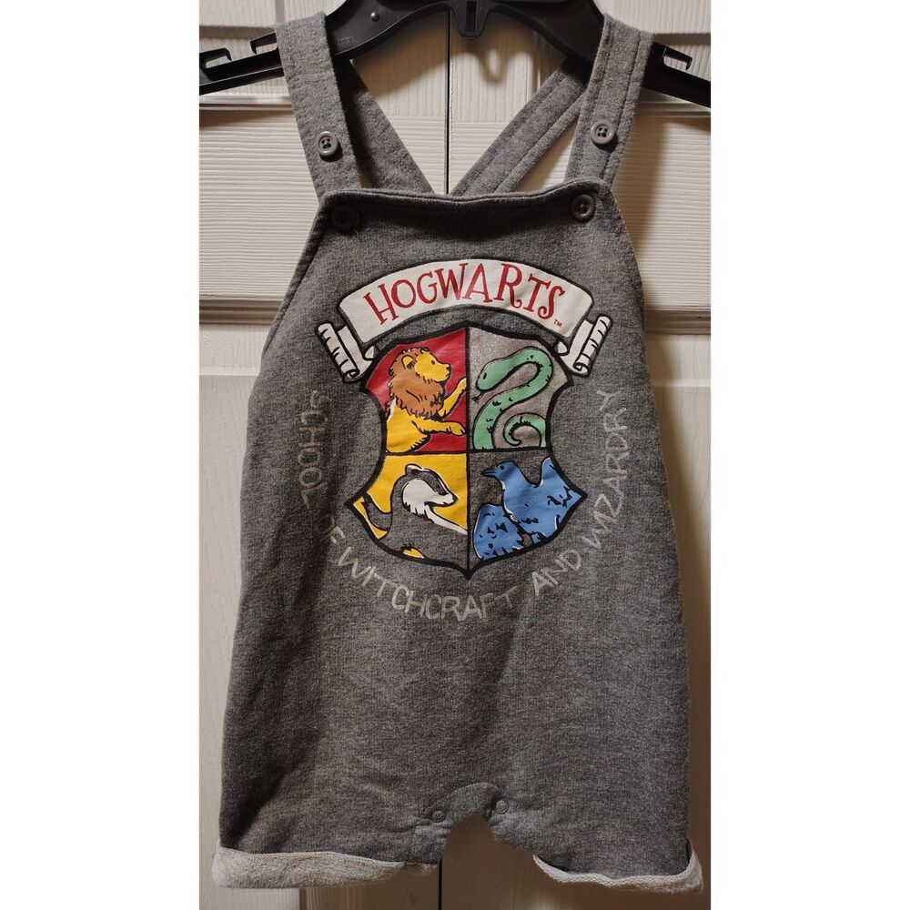 Harry Potter Hogwarts Crest Baby Overalls Grey French Terry‎ Size 18M